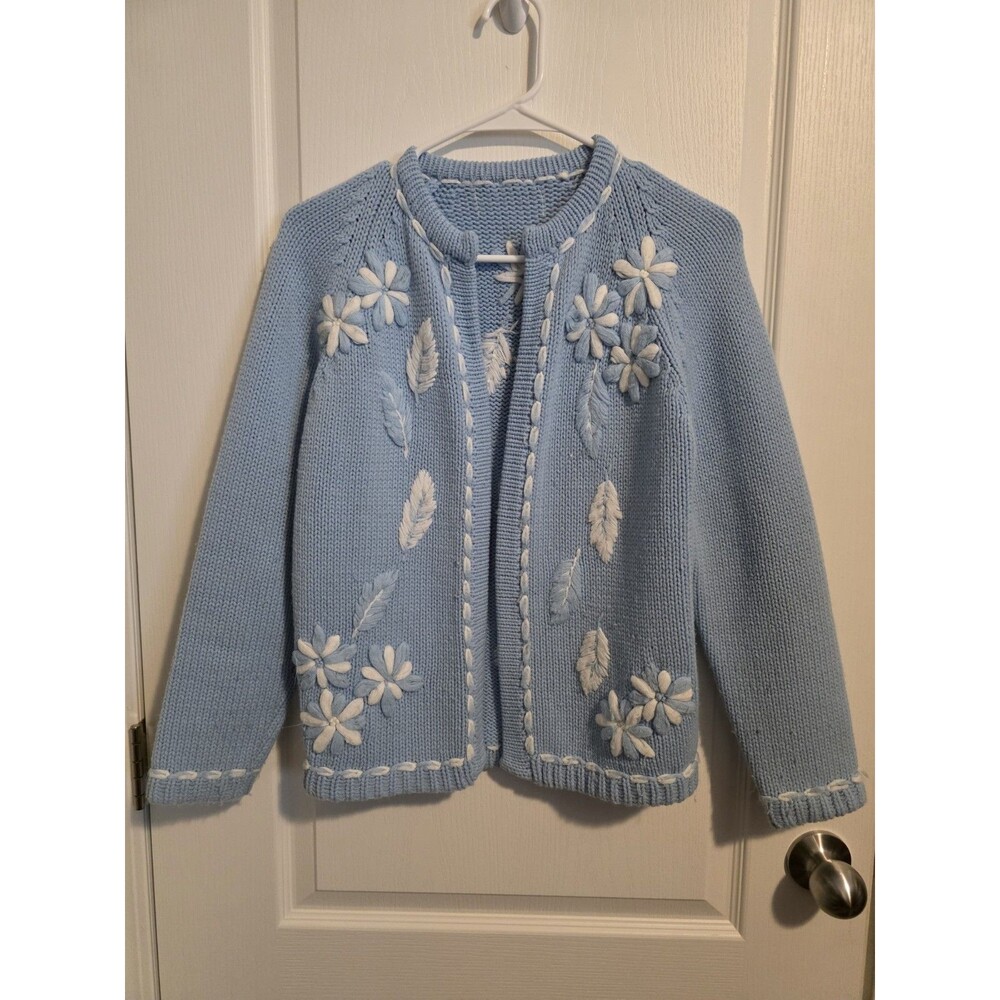 LoveShackFancy Lafayette Cornflower Blue Cardigan, beautifully detailed sz M